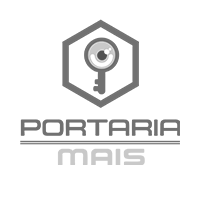 Um logotipo preto e branco para portaria mais com uma chave em um hexágono.