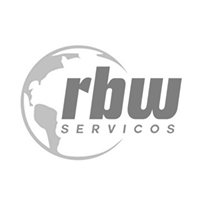 Um logotipo preto e branco para rbw servicios com um globo ao fundo.
