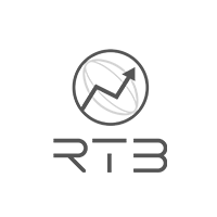 Um logotipo para rt3 com uma seta apontando para cima em um círculo.