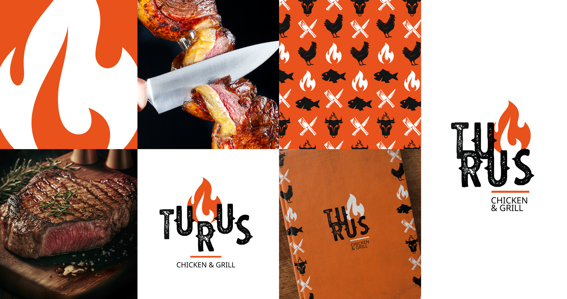 Uma colagem de logotipos de um restaurante chamado turus