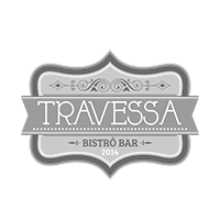 Um logotipo em preto e branco para o travessa bistro bar.