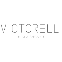 O logotipo da victorelli arquitetura é um logotipo preto e branco em um fundo branco.
