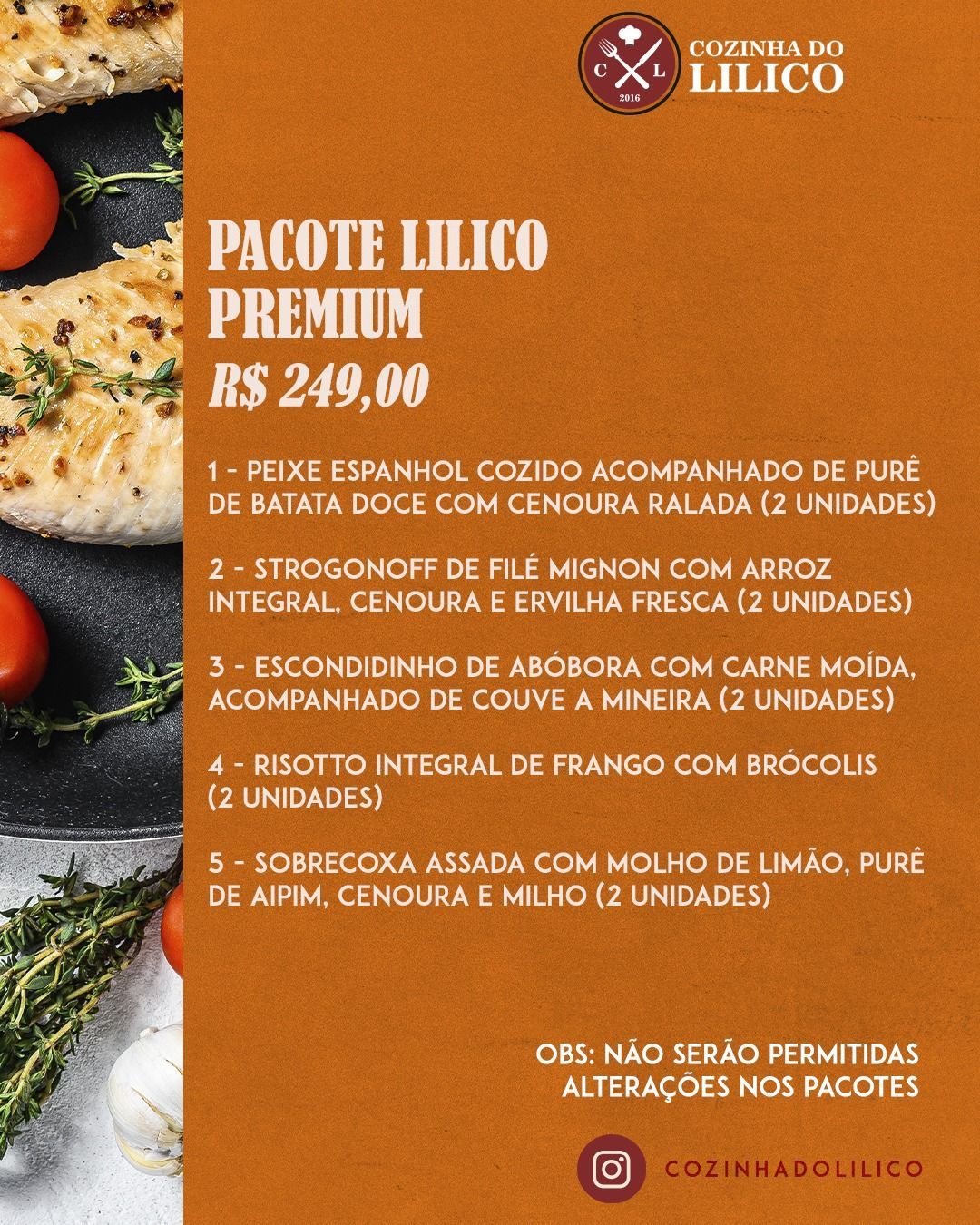 A flyer for pacote lilico premium rs 249.00
