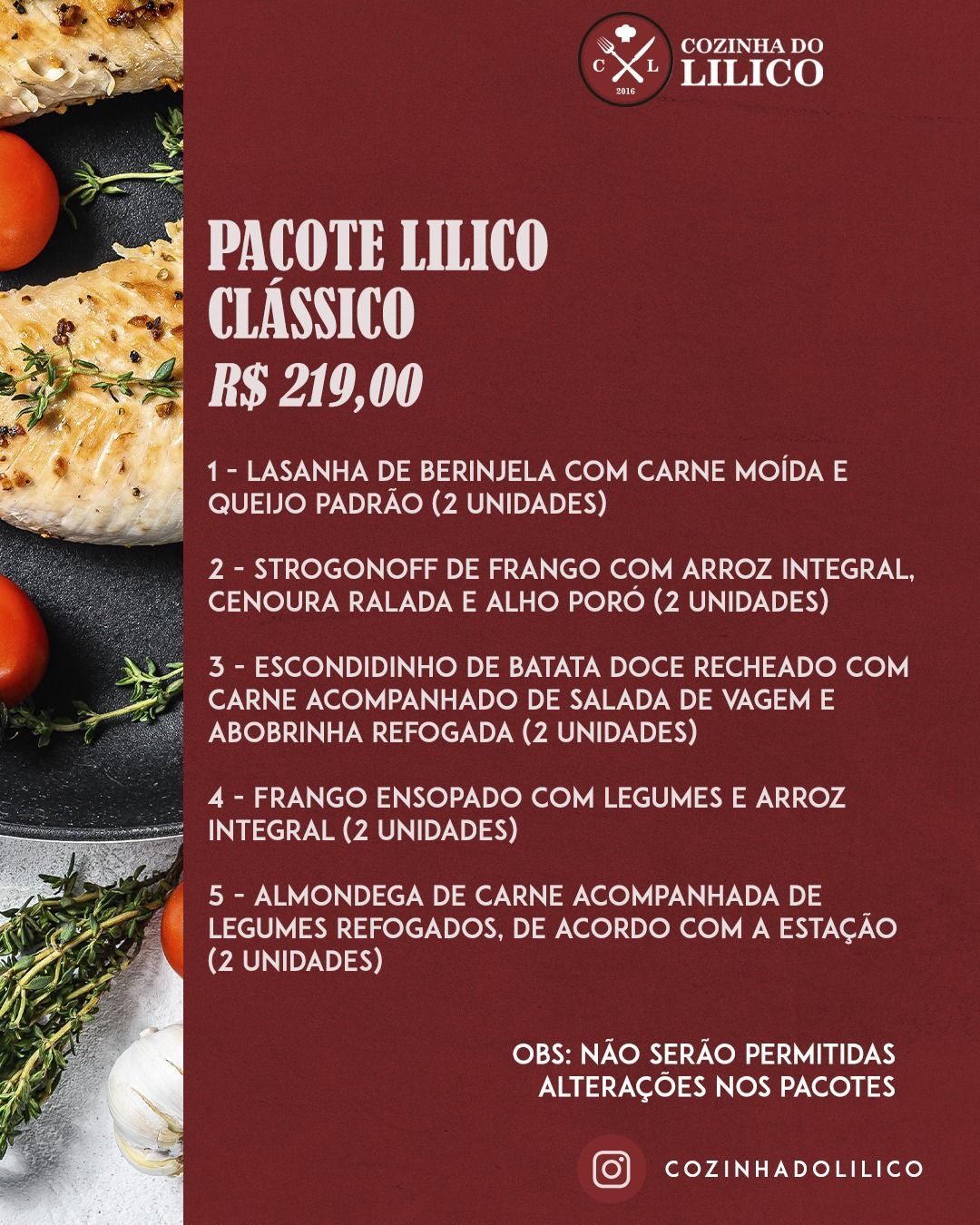 Um folheto do pacote lilico classico tem uma foto de comida nele