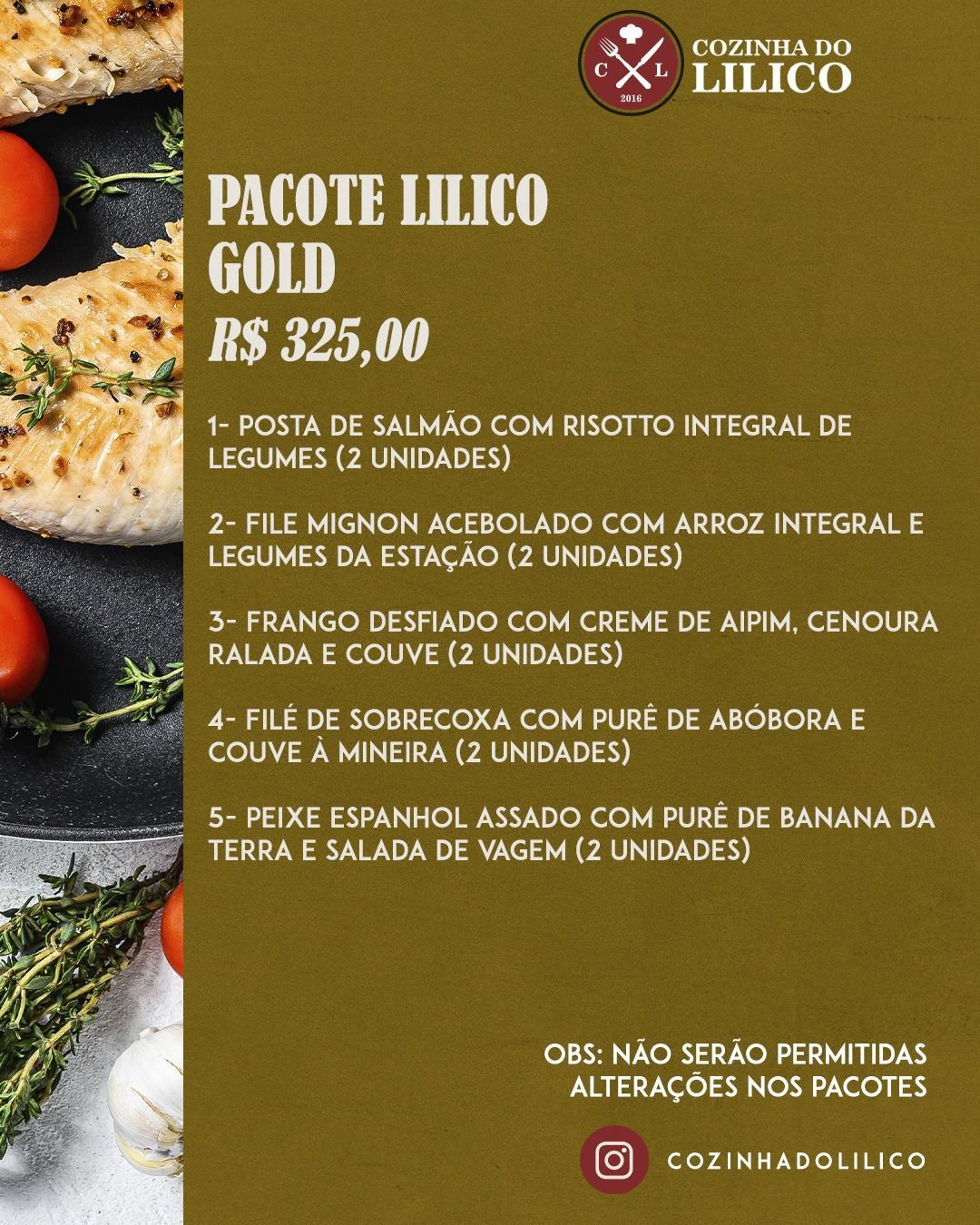 A flyer for pacote lilico gold r $ 325.00