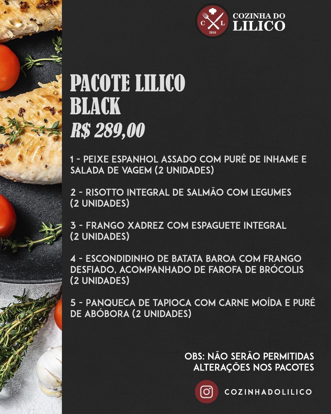 Um menu para pacote lilico preto rs 290,00
