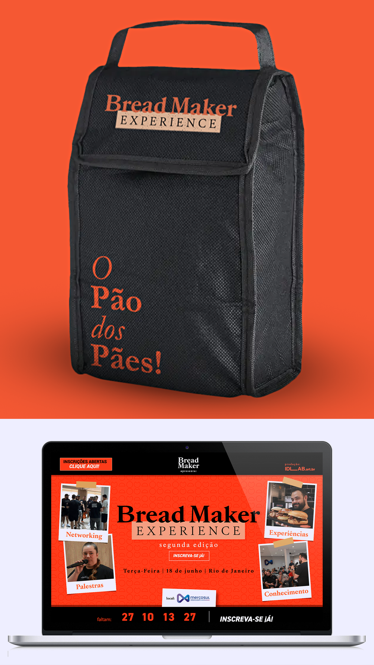 Um homem está segurando um hambúrguer na frente de uma multidão de pessoas.