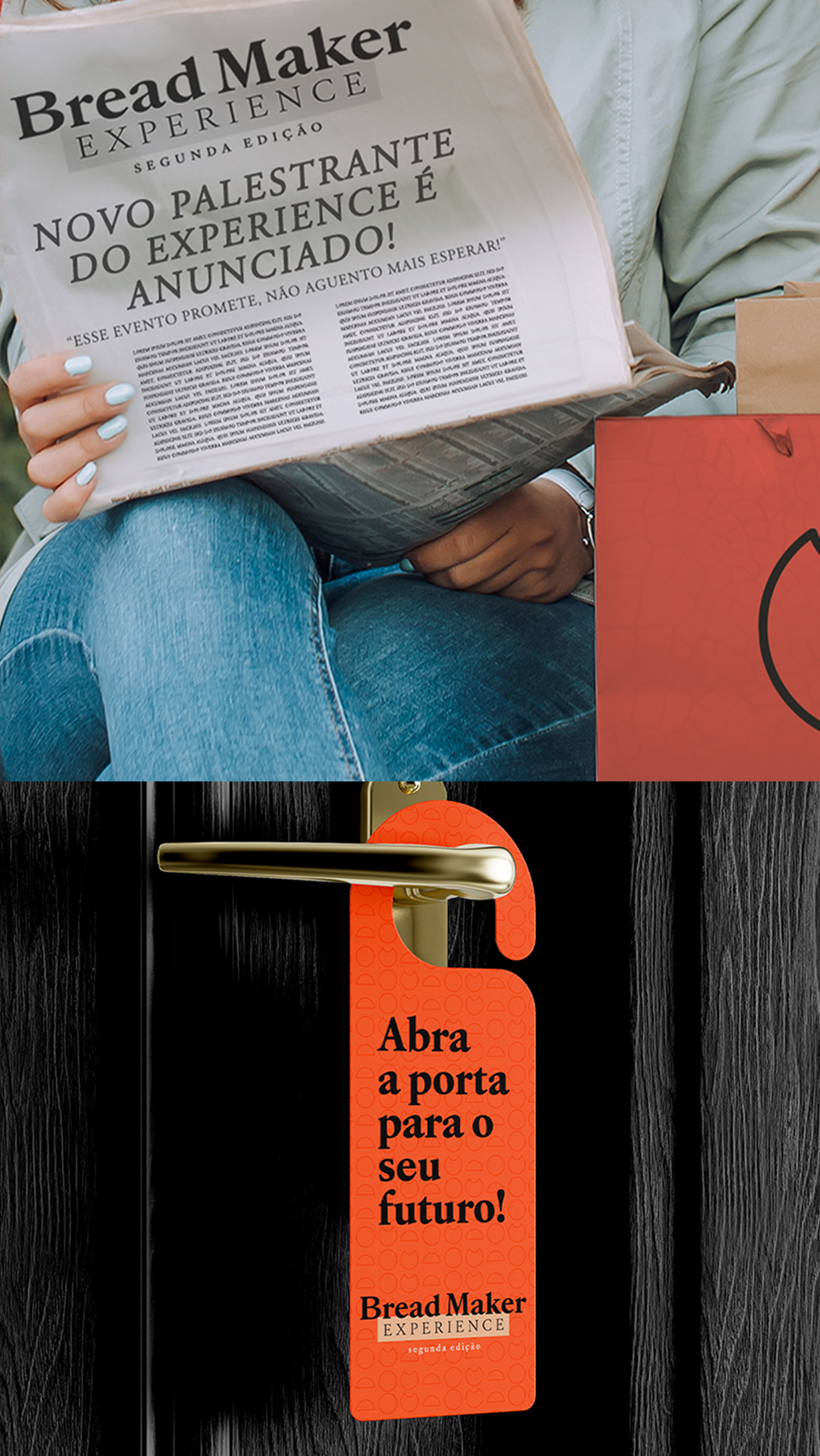 Um homem está segurando um hambúrguer na frente de uma multidão de pessoas.