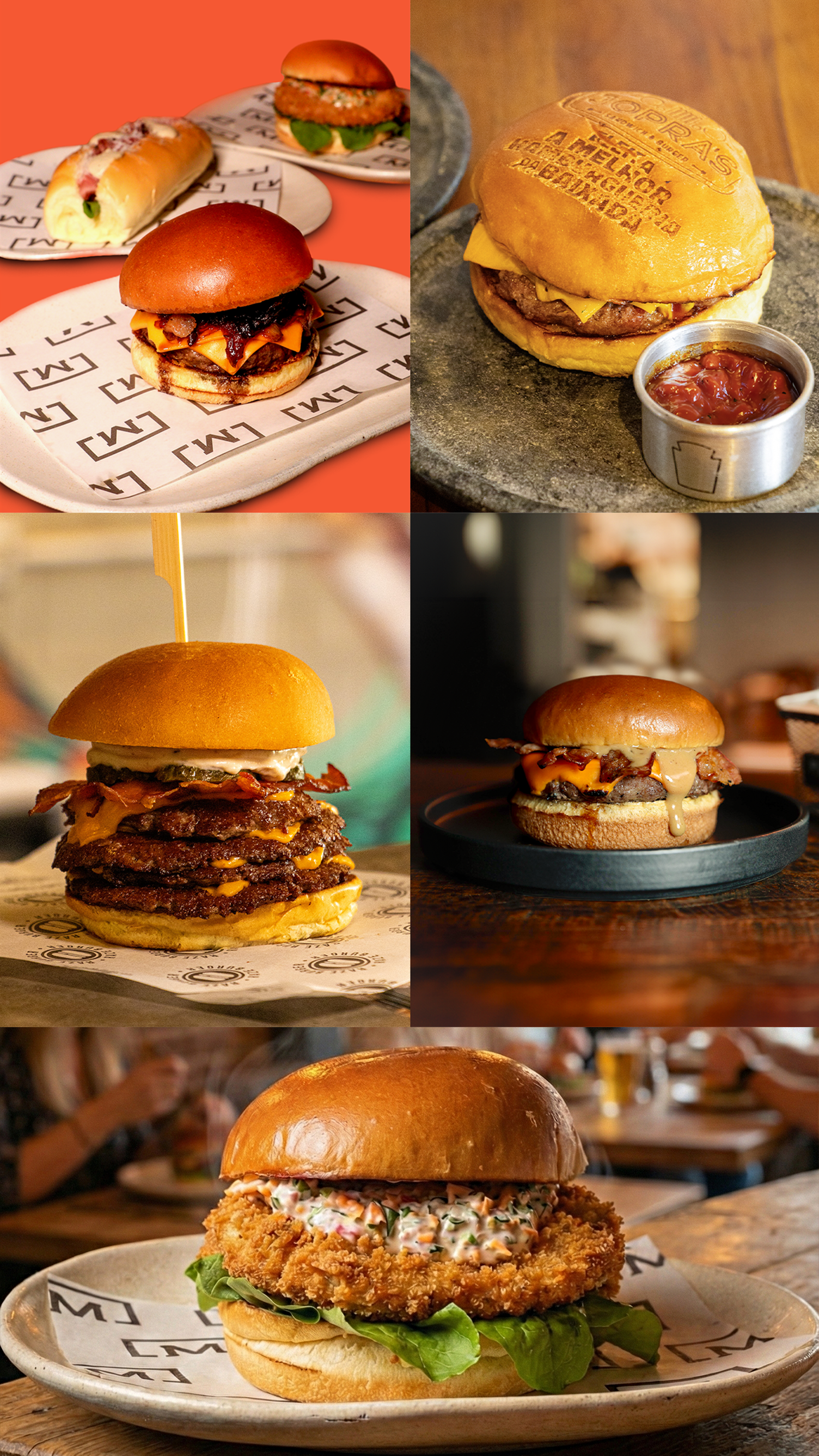 Um homem está segurando um hambúrguer na frente de uma multidão de pessoas.