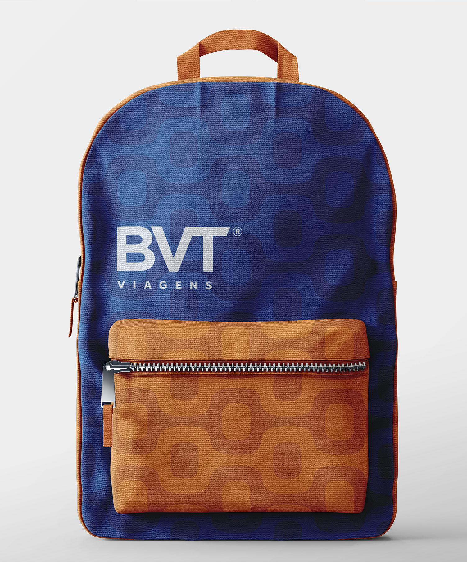 Uma mochila azul com a palavra bvt nela