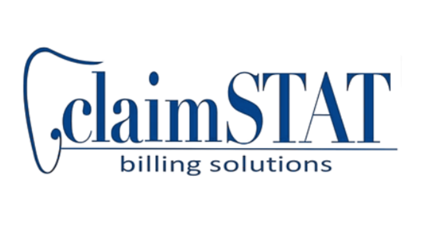ClaimSTAT logo: blue text with a stylized tooth graphic; 