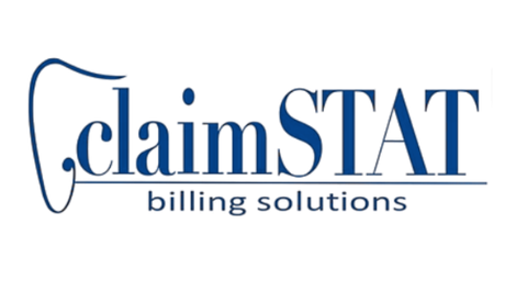 ClaimSTAT logo: blue text with a stylized tooth graphic; 