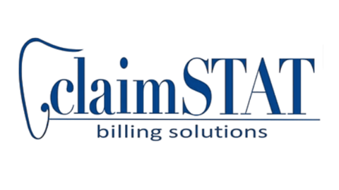 ClaimSTAT logo: blue text with a stylized tooth graphic; 