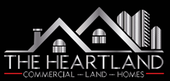 The heartland commercial land homes logo on a black background