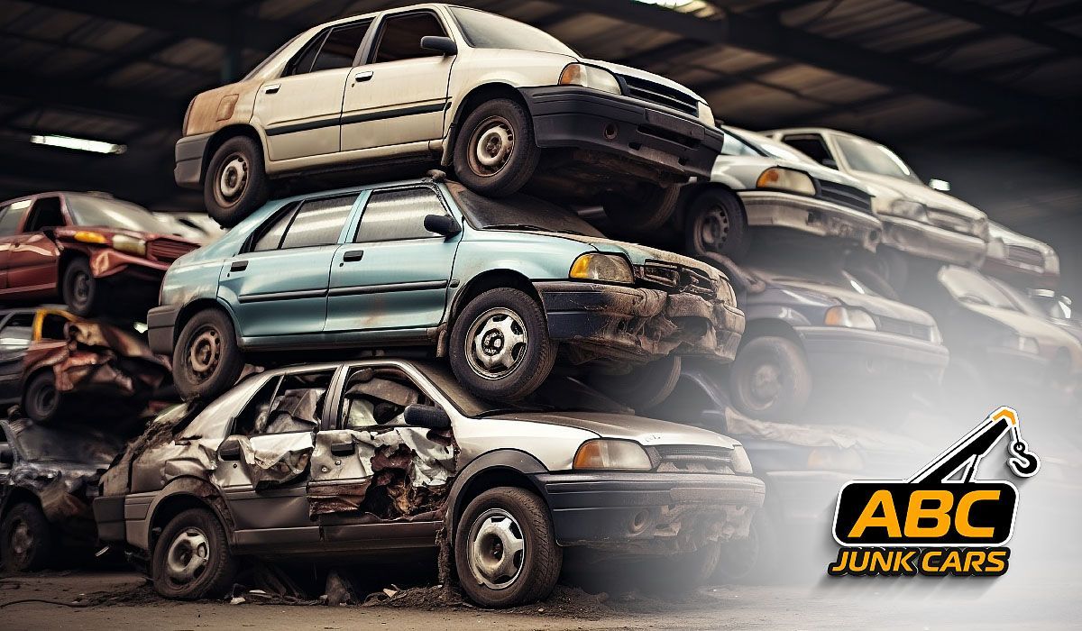 A bunch of cars are stacked on top of each other.