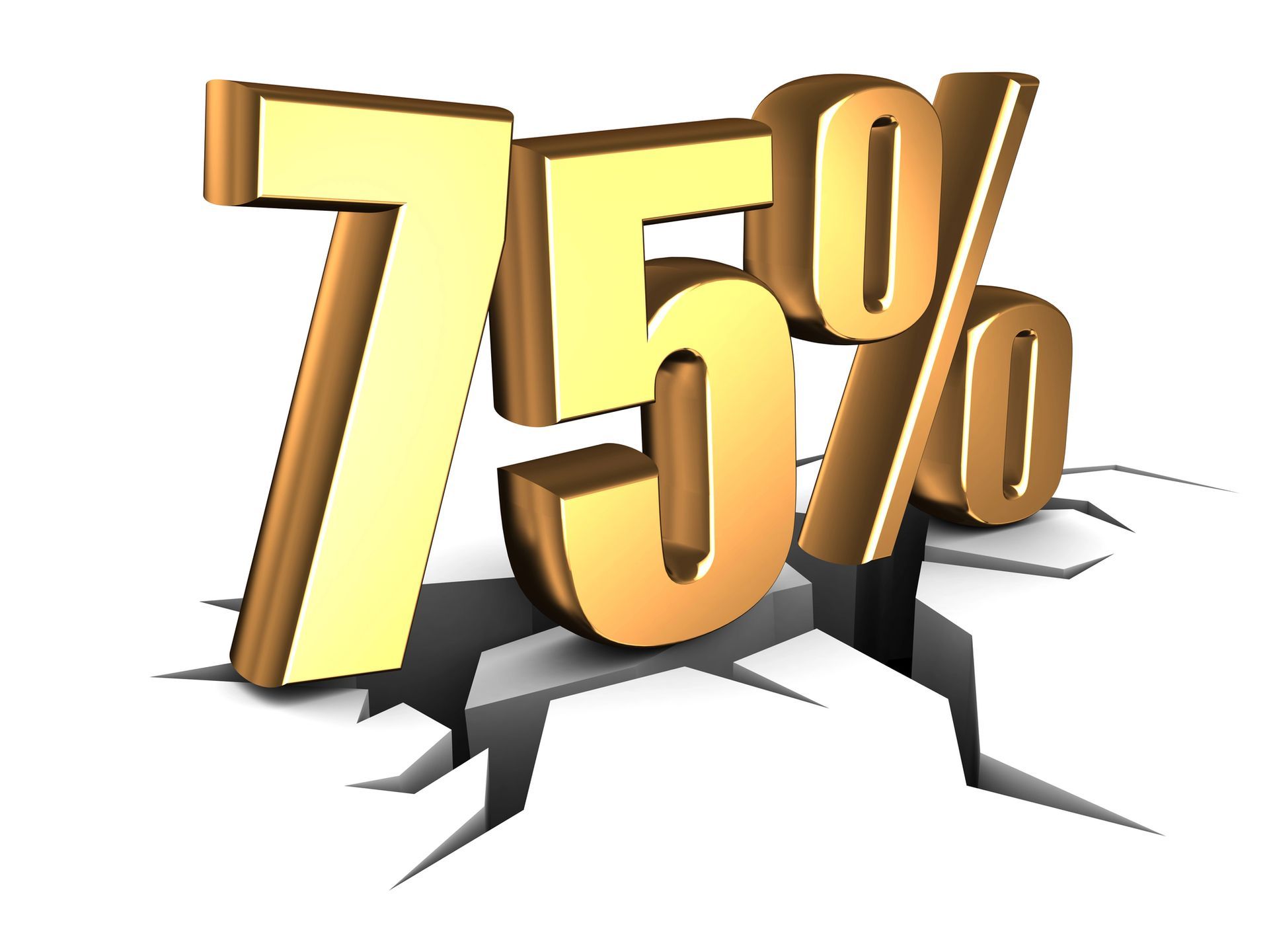 Gold 75% breaking through a cracked white surface.