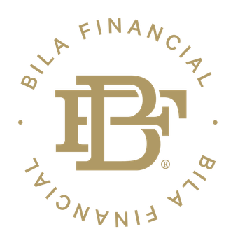 Bila Financial circular gold logo with interlocking BF monogram on white background