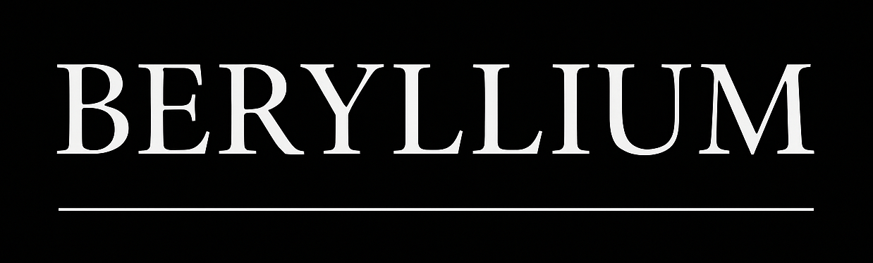 "BERYLLIUM" in white text on black background with a grey underline."