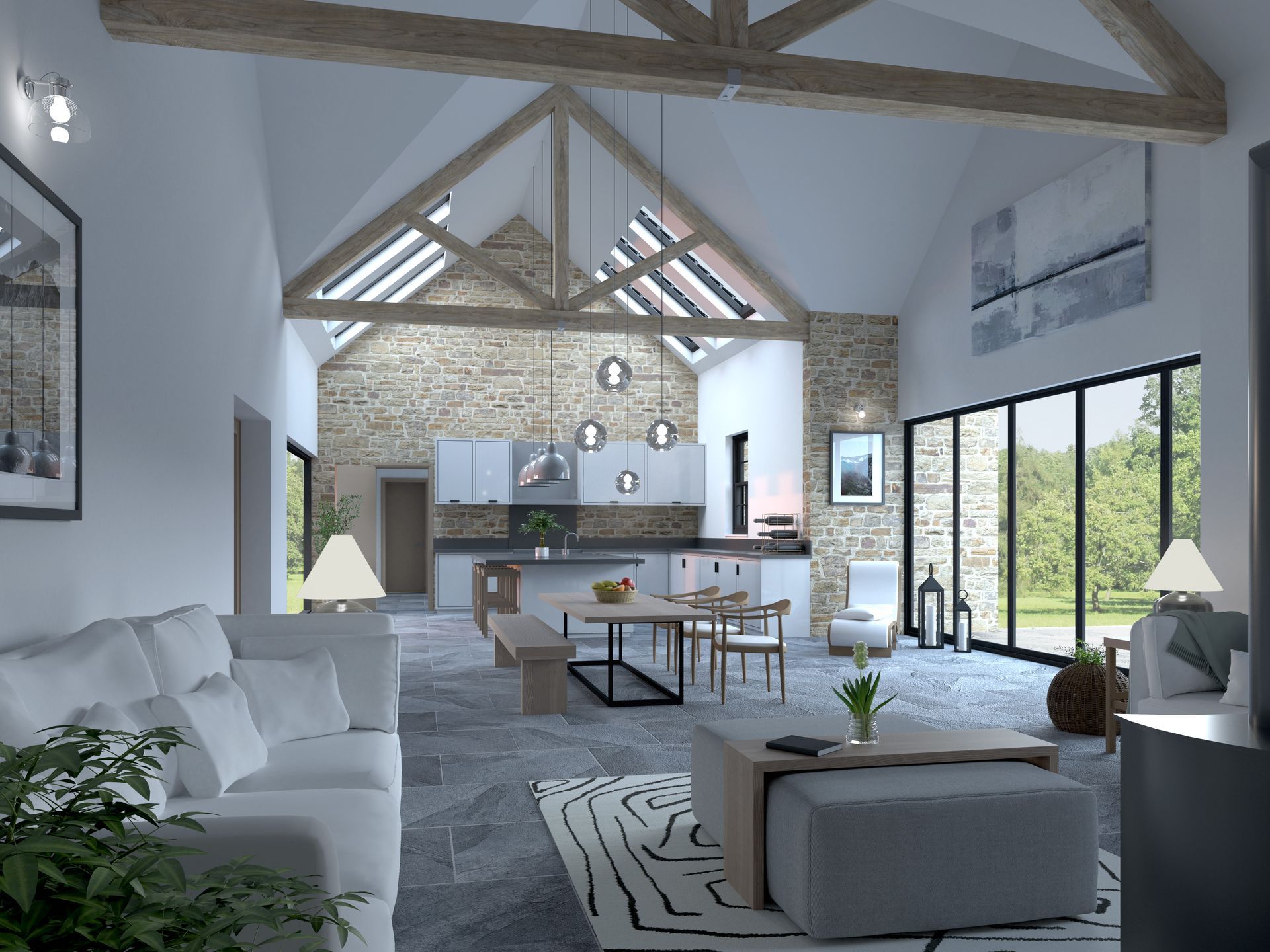 A living room with a couch and a table in it