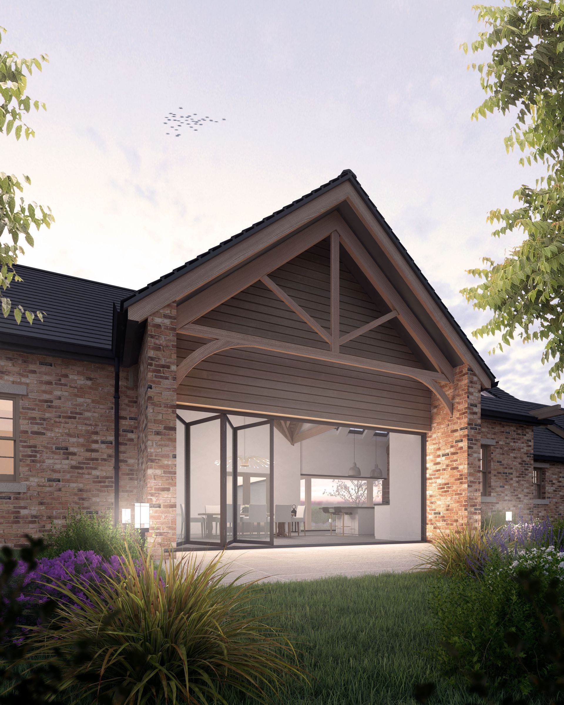 An artist 's impression of a house with a large sliding glass door