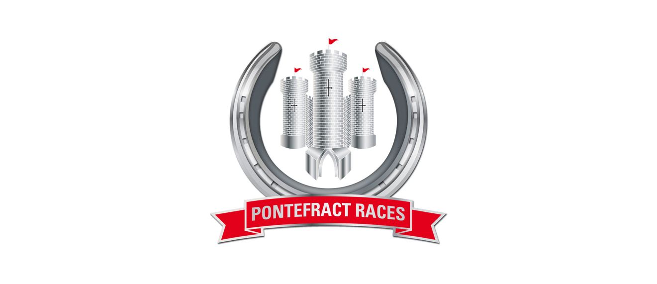 The logo for fontefract races is a horseshoe with a red ribbon around it.