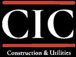 The logo for CIC Construction and Utilities is black and white with red stripes.