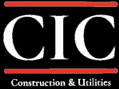 The logo for CIC Construction and Utilities is black and white with red stripes.