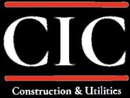 The logo for CIC Construction and Utilities is black and white with red stripes.