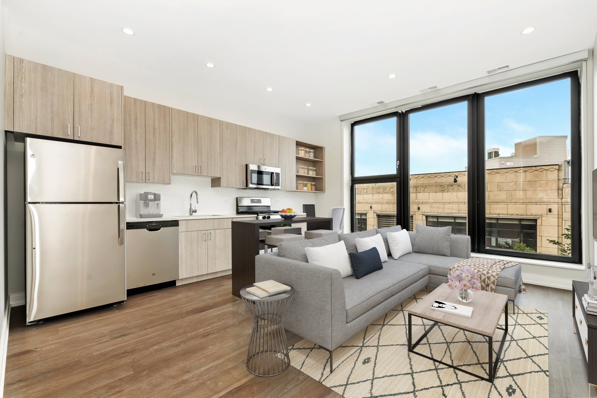 Living room and kitchen