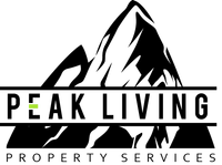 A black and white logo for peak living property services