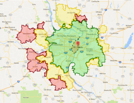 Service Area Map — St. Louis, MO — Matchbox Hauling