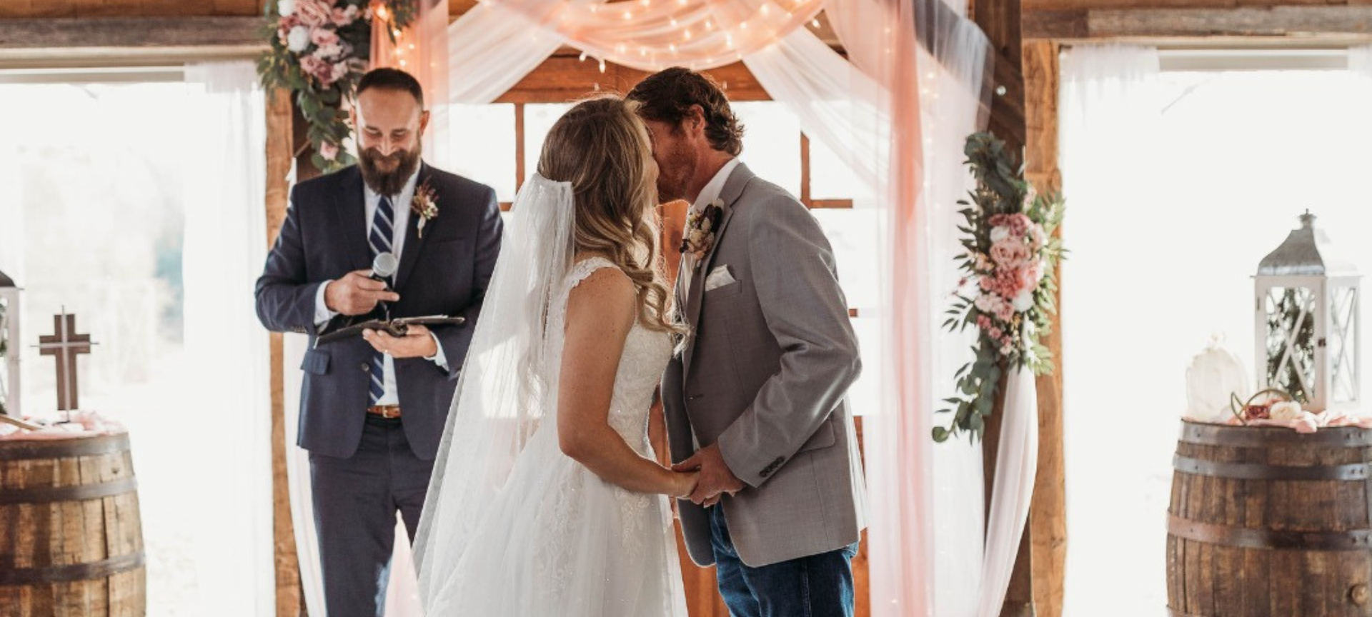 bride and groom's first kiss