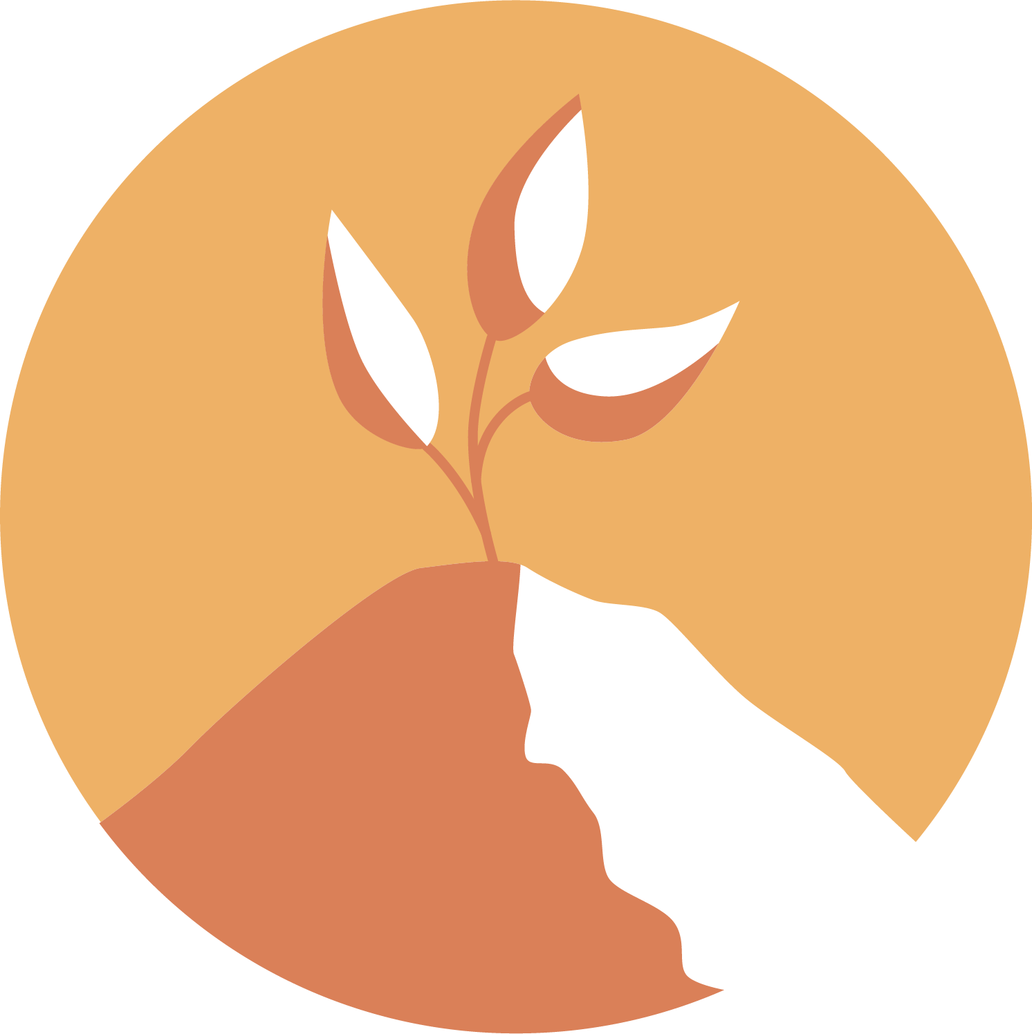 An orange circle with a plant growing out of it