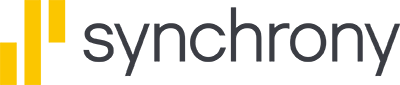Synchrony logo with vertical yellow bars to the left of the word