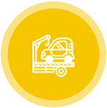 White tow truck lifting a small car, yellow background. | Mohr's Automotive