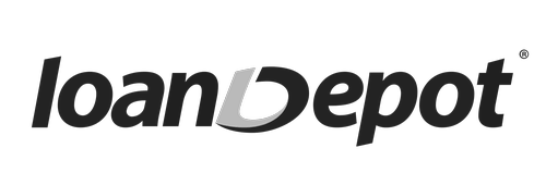 A black and white logo for loan depot on a white background.