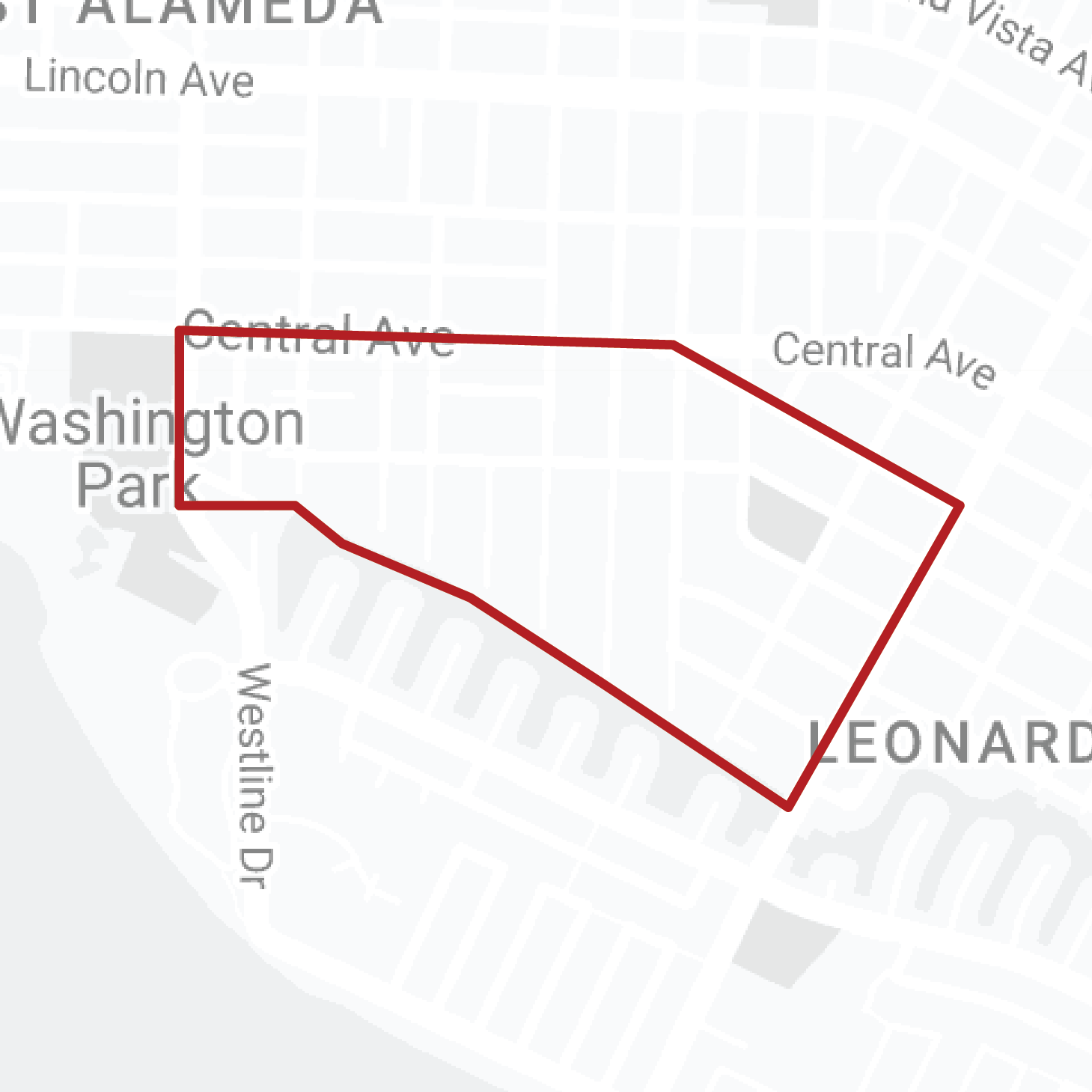 A map showing the location of washington park