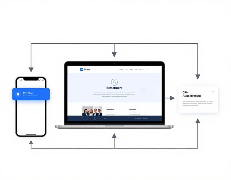 Covewell workflow diagram showing website and connected business systems