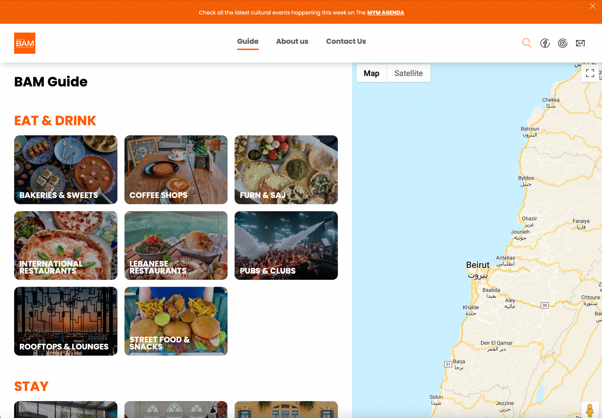 A screenshot of a website that says eat and drink