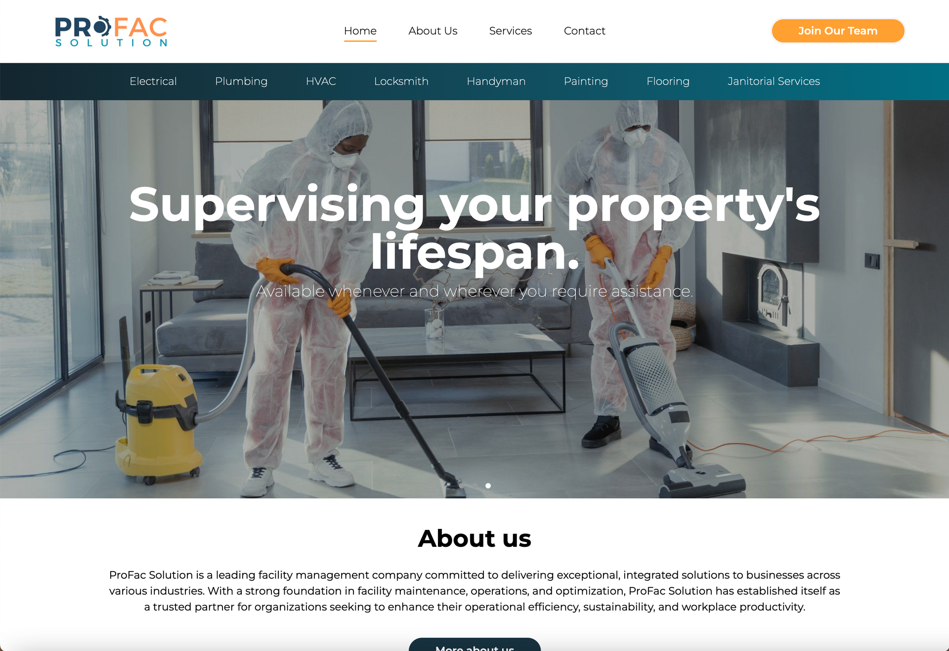 A screenshot of a website for a company that is cleaning a living room.