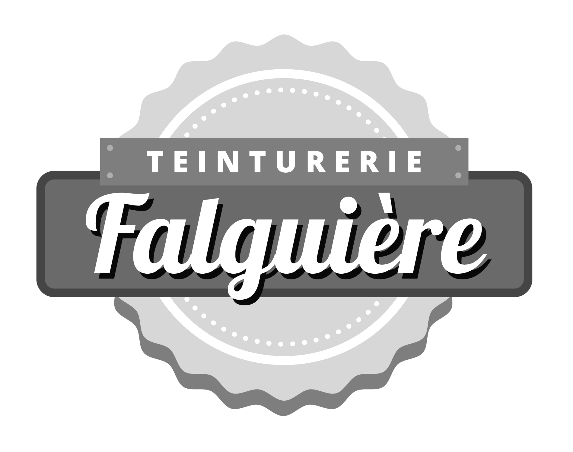 Un logo noir et blanc pour une entreprise appelée teinturerie falquiere