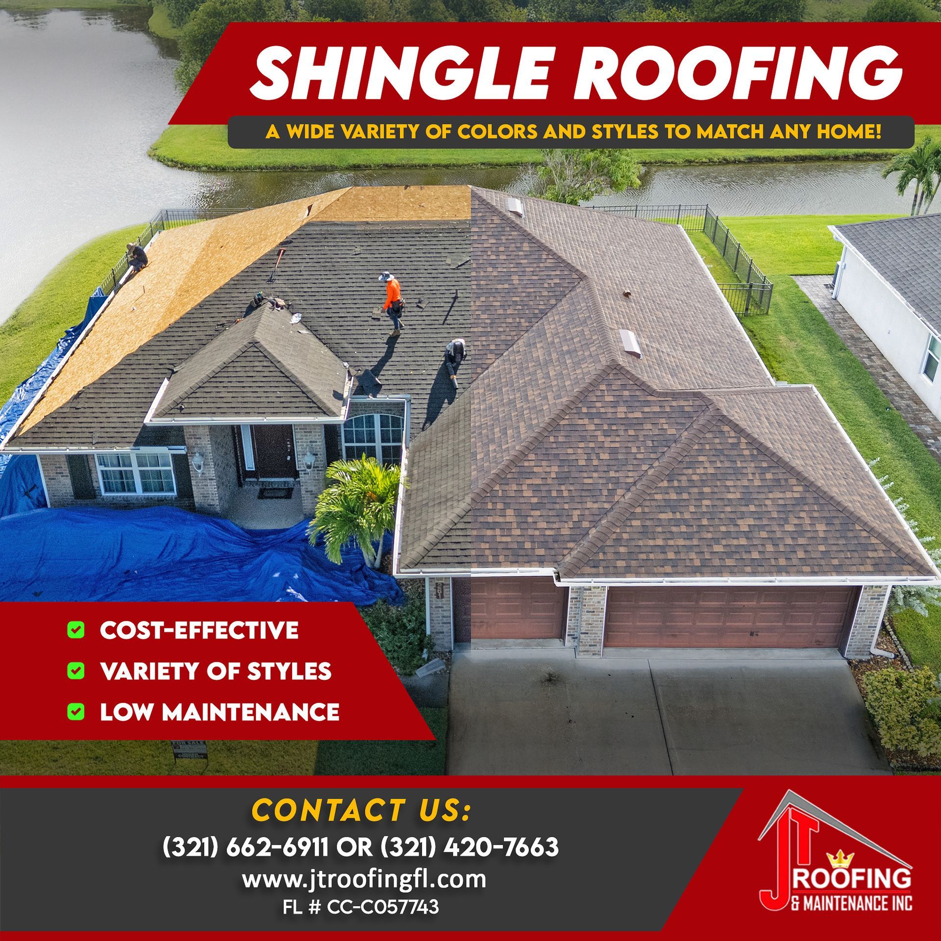 Shingle roofing service on a residence in Melbourne, FL