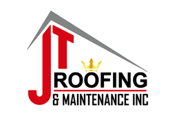 Logo for JT Roofing & Maintenance Inc. featuring red letters 