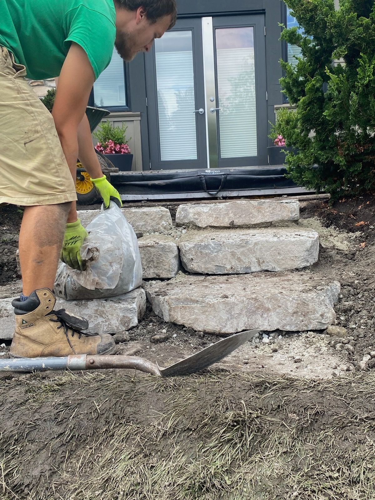stone step installation.