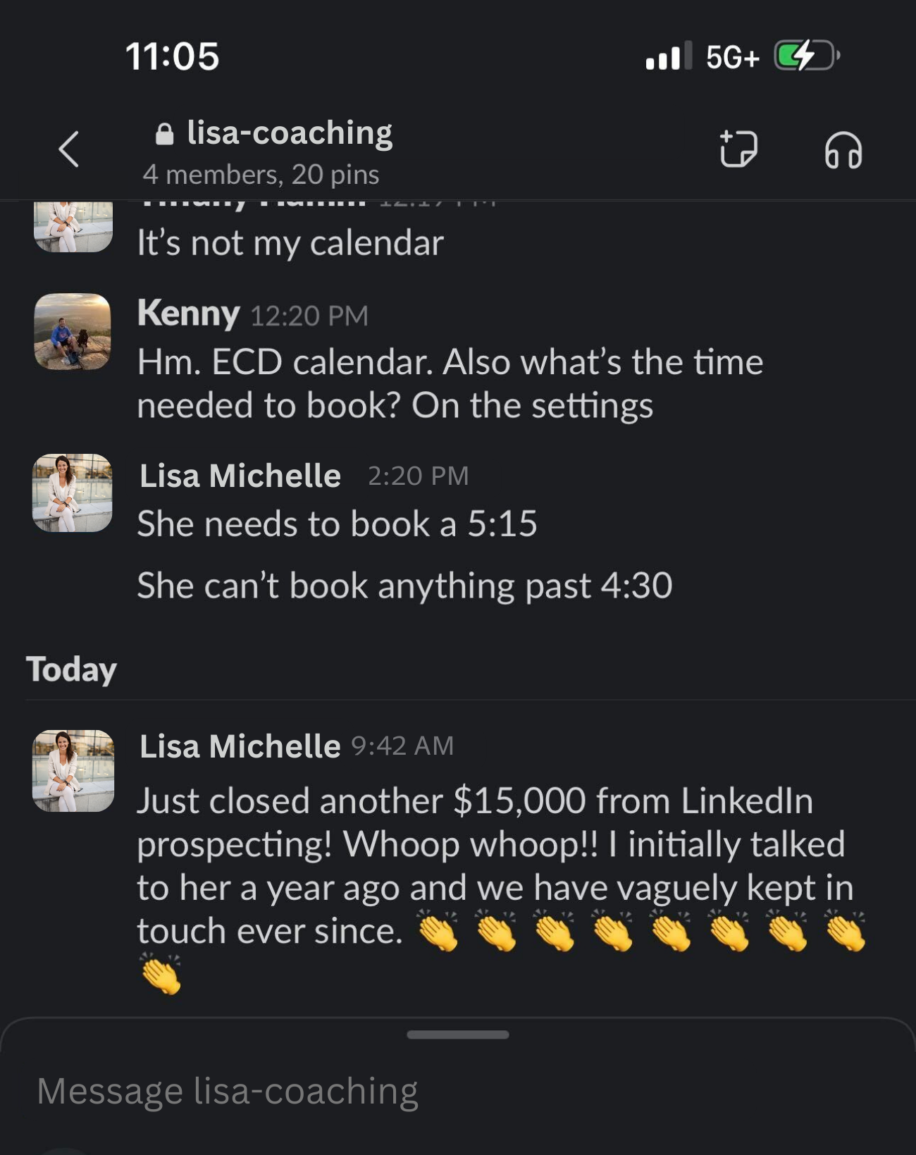 LinkedIn message with client win from SEO-focused prospecting and lead generation strategy