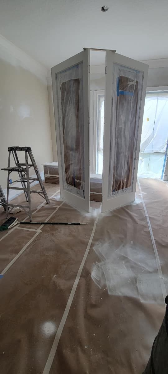 A room is being painted with a ladder in the background.