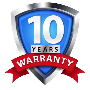 A blue shield with the words 10 years warranty on it