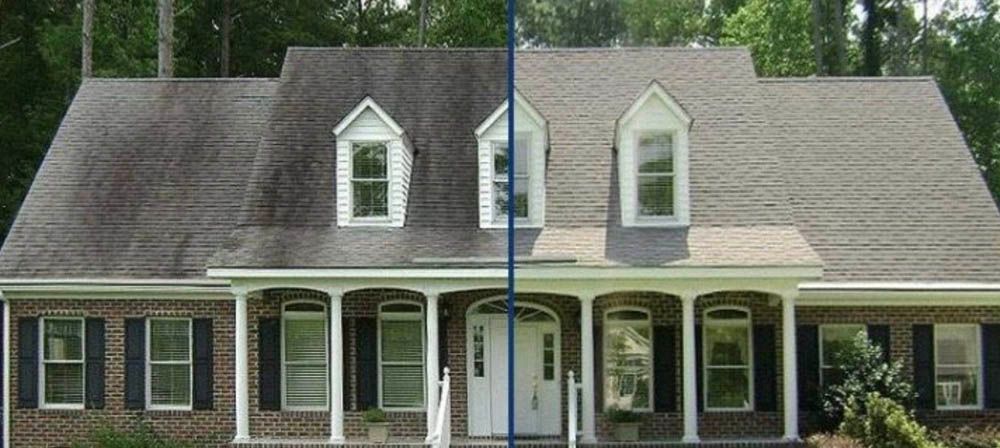 A picture of a house before and after being cleaned