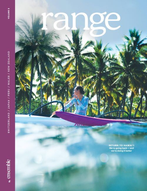 A book titled range shows a man in a purple boat