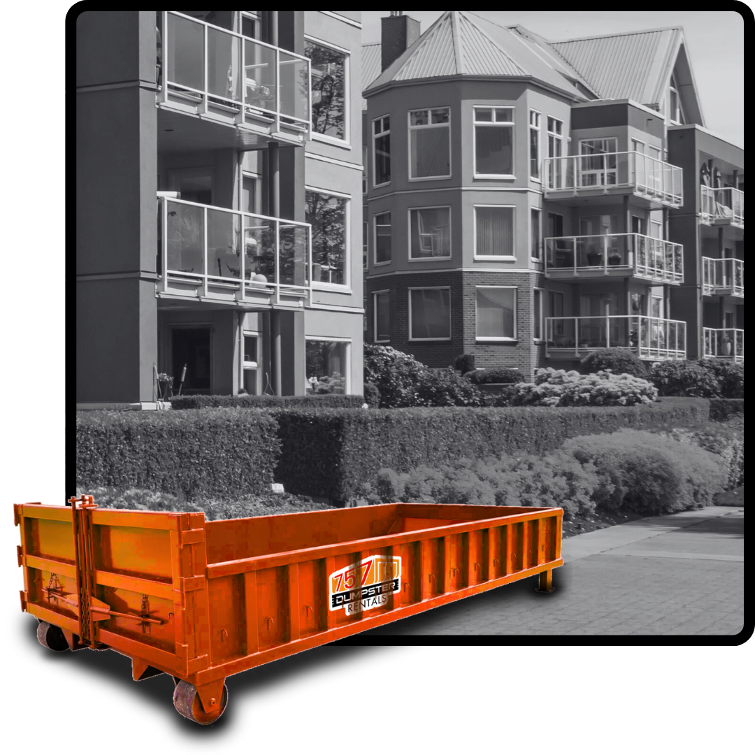 A 5-yard cubic dumpster